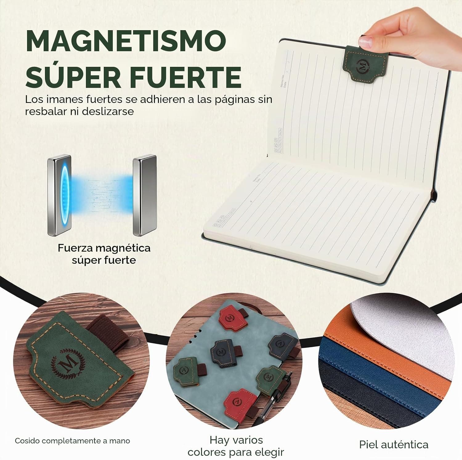 Detalle del cierre magnético con la inicial grabada