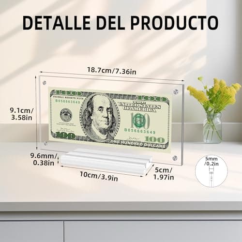 Billete colocado dentro del marco transparente