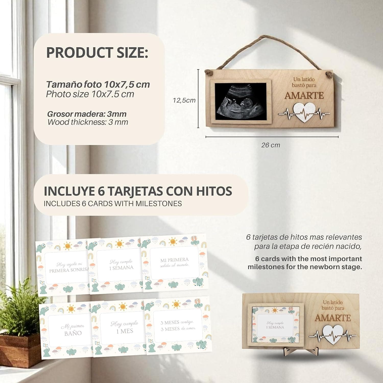 Marco de Ecografía con Tarjetas de Hitos del Bebé, foto 3