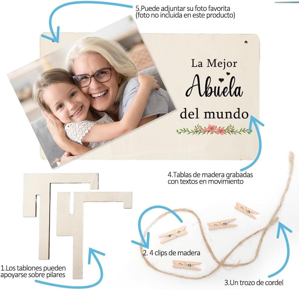 Portafotos de Madera con Pinzas para la Abuela, foto 3