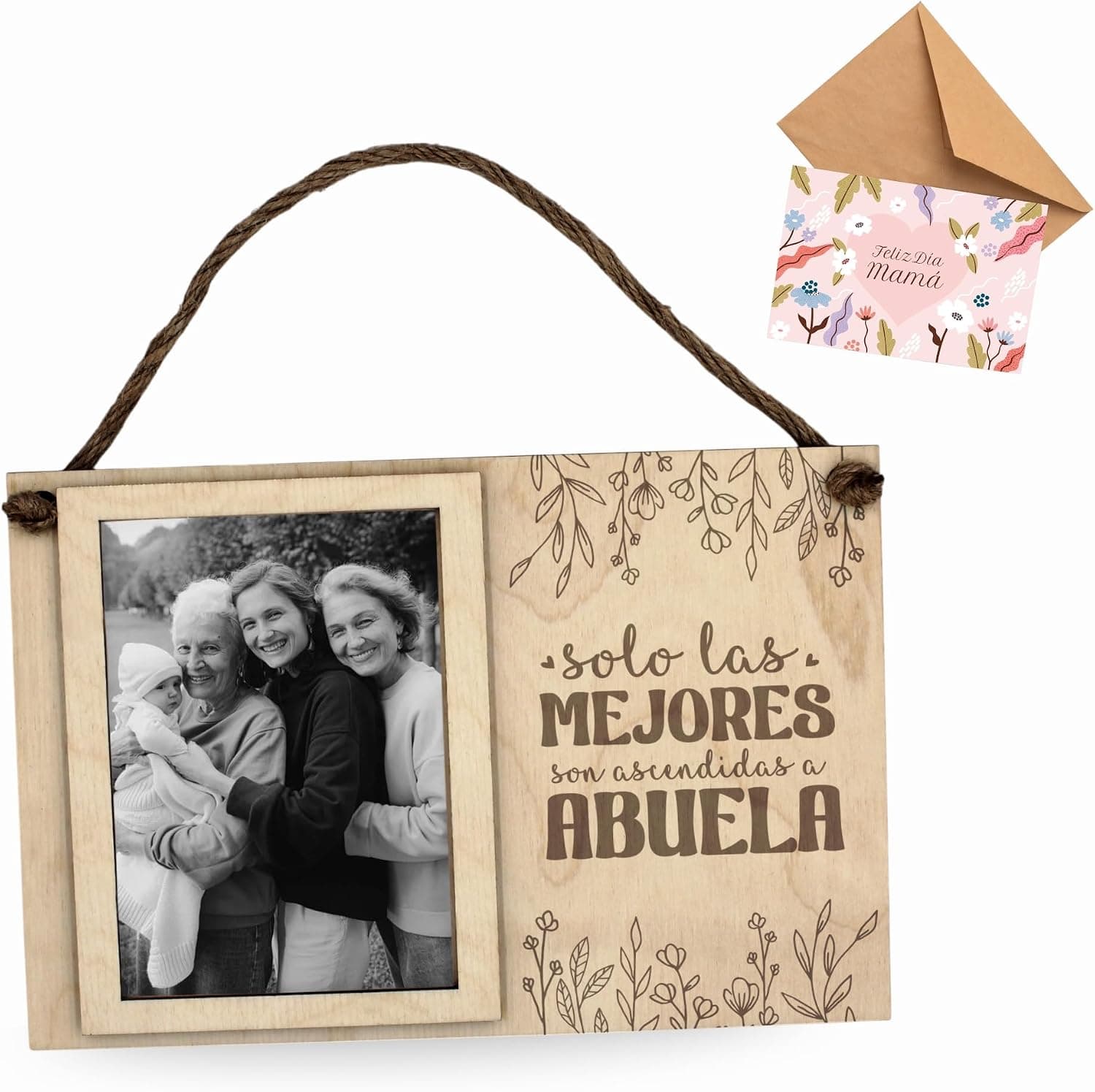 Marco de madera colgante grabado con la frase «solo las mejores son ascendidas a abuela»