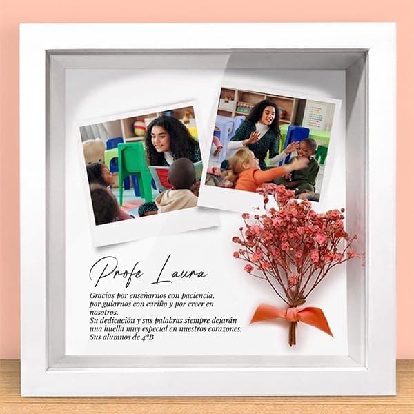 Marco de fotos estilo Polaroid personalizado con nombres de alumnos