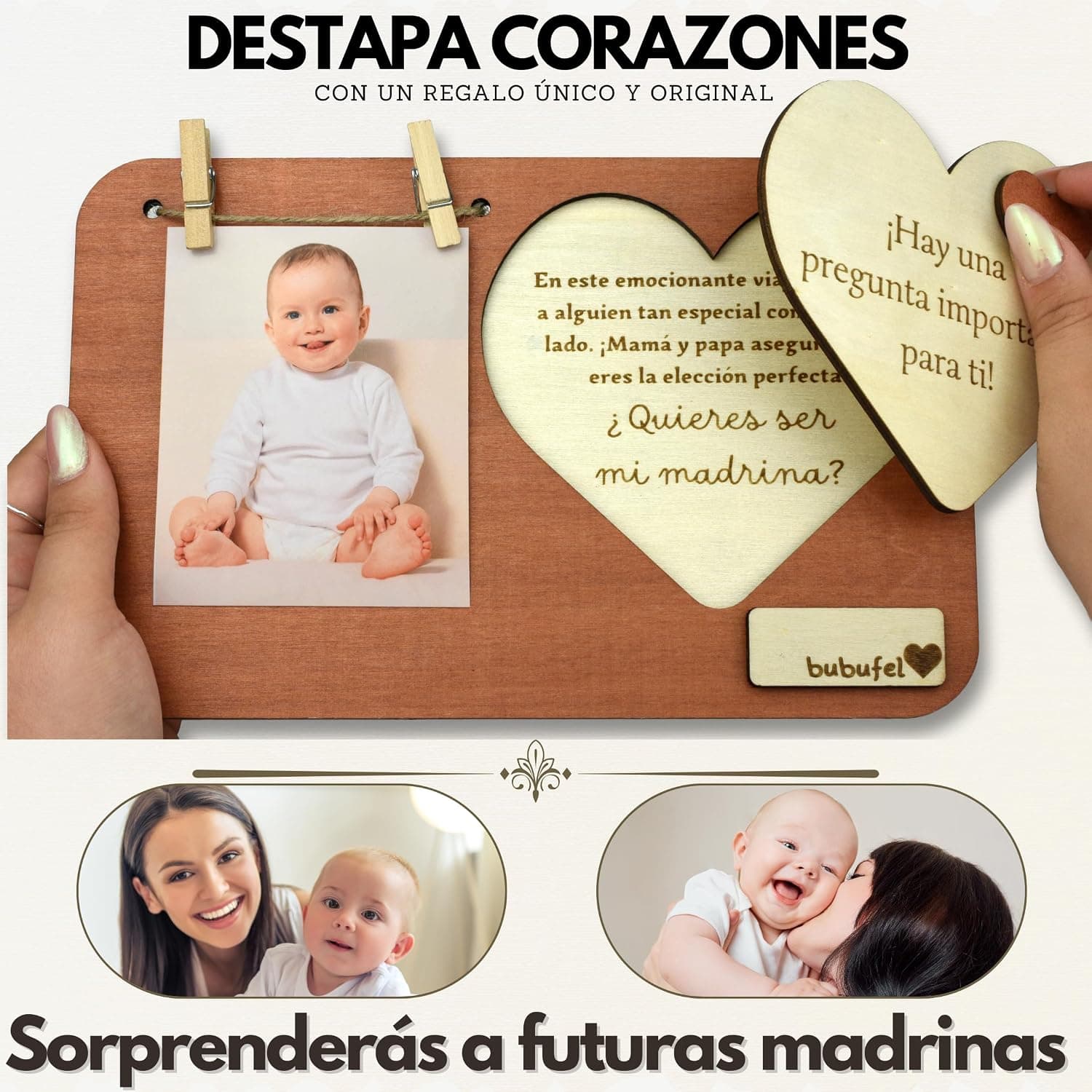 Marco de Madera para Proponer Ser Madrina, con Foto de Bebé, foto 3