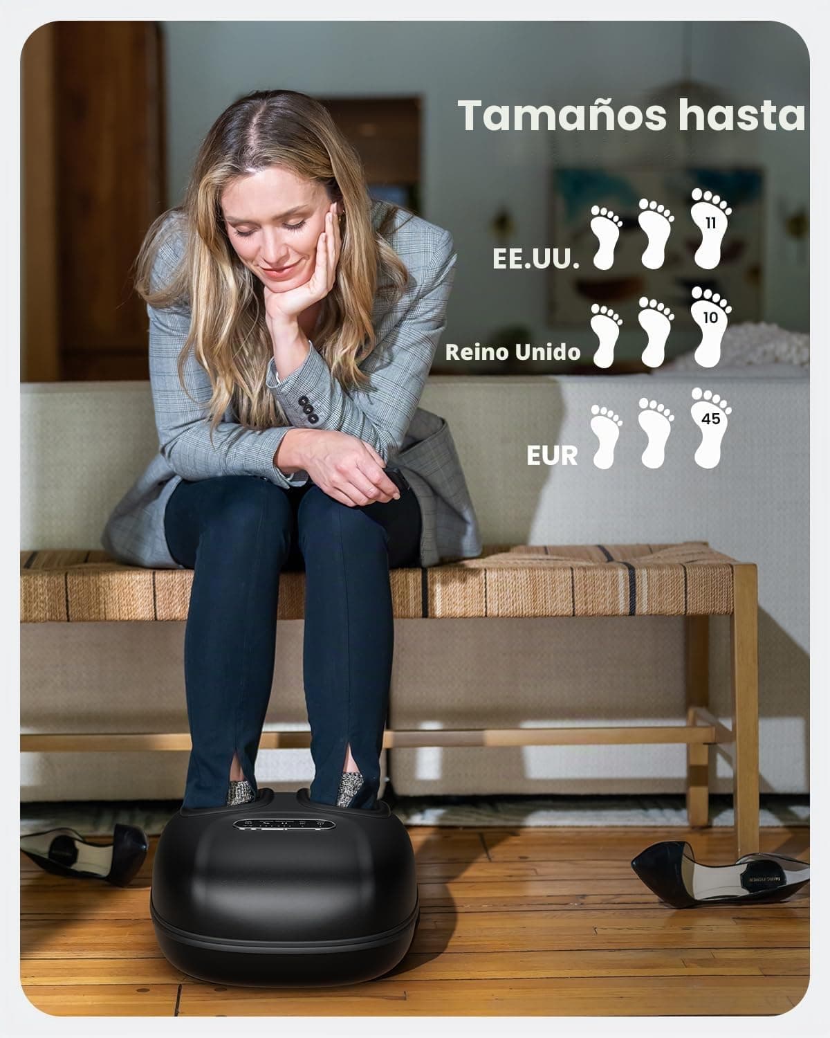 Detalle de la compresión de aire del masajeador de pies