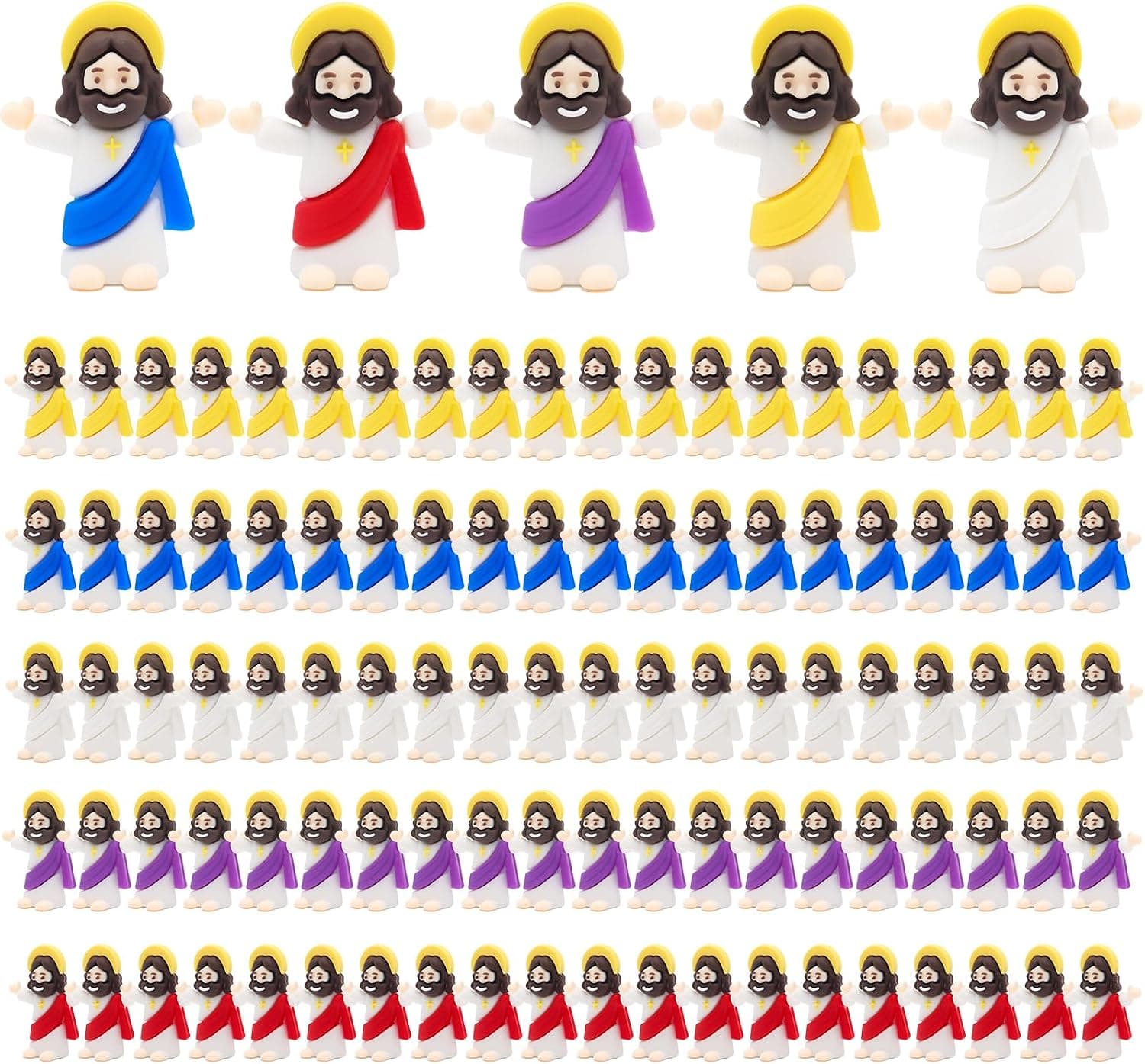 Lote de mini figuras de Jesús de colores para bautizo