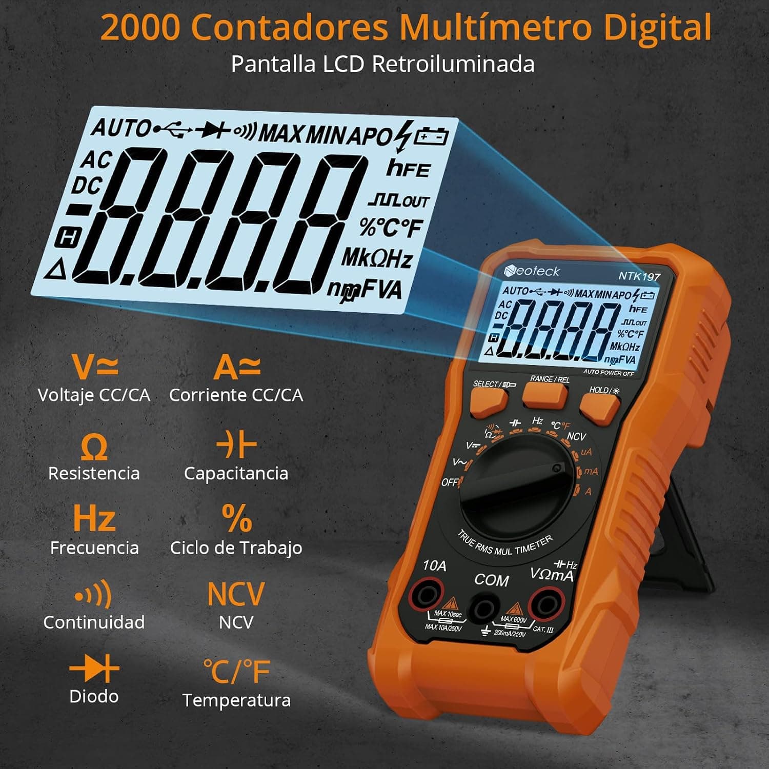Multímetro digital Neoteck con pinza de cocodrilo, foto 2