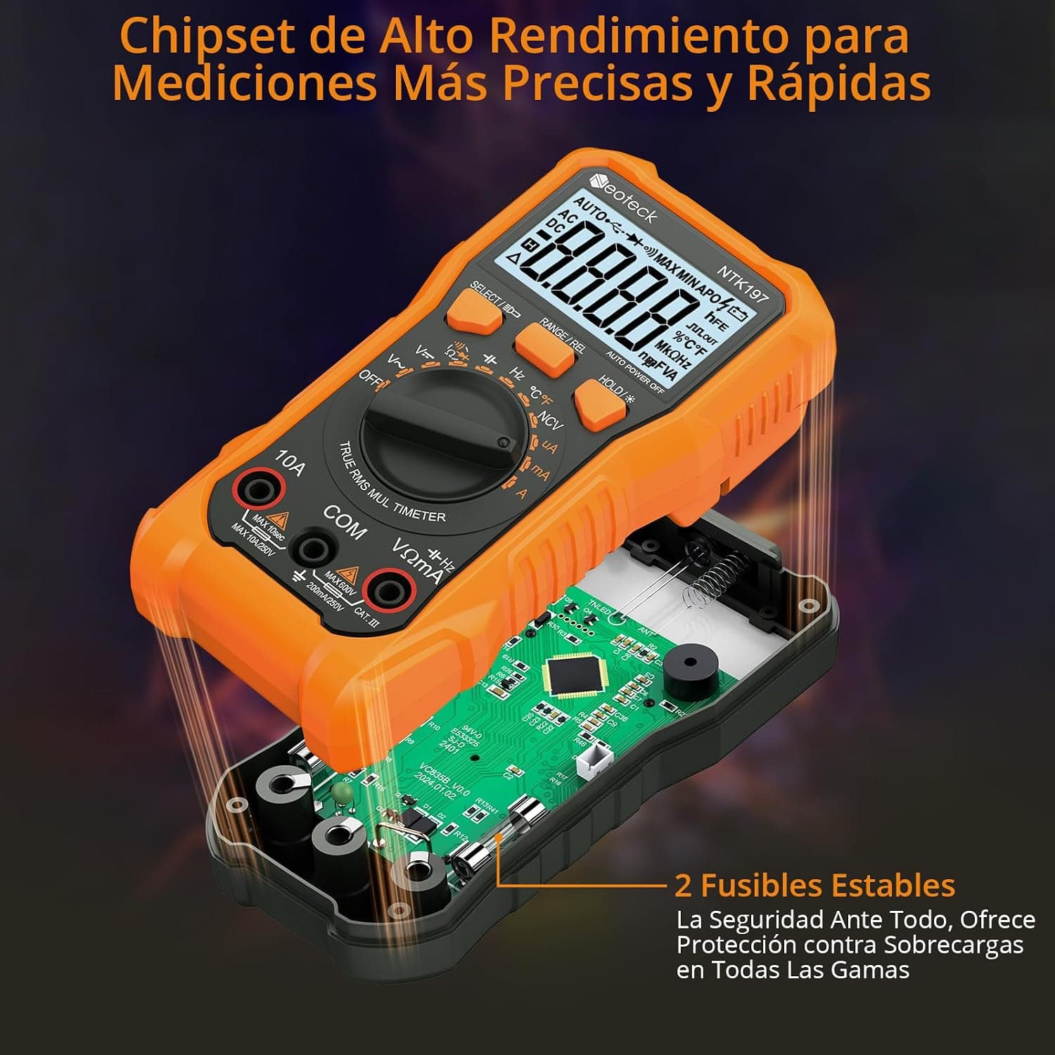 Multímetro digital Neoteck con pinza de cocodrilo, foto 3
