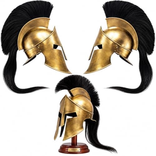 Réplica del casco espartano griego con penacho