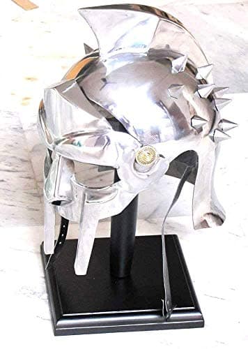 Réplica del casco de gladiador romano con soporte de madera