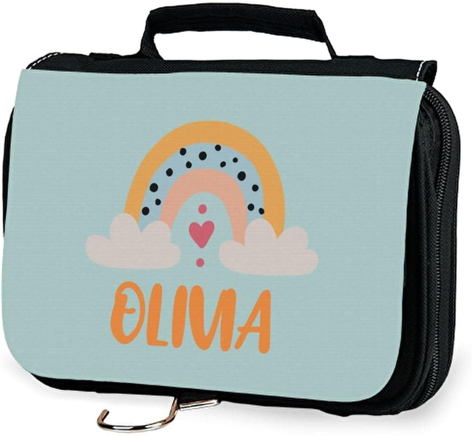 Neceser colgante infantil personalizado de Wanapix con diseño de arcoíris