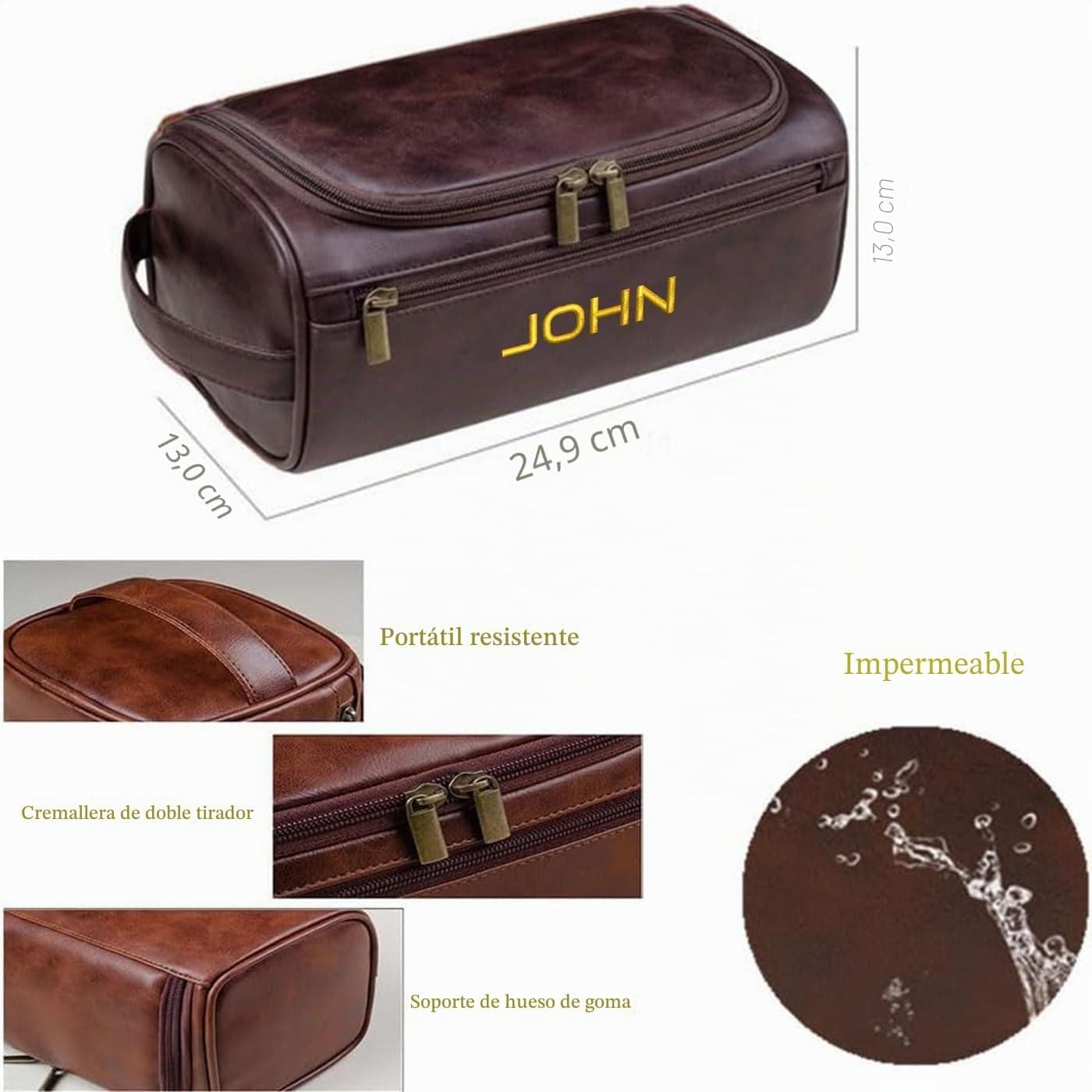 Neceser de cuero bordado con monograma para hombre, foto 2