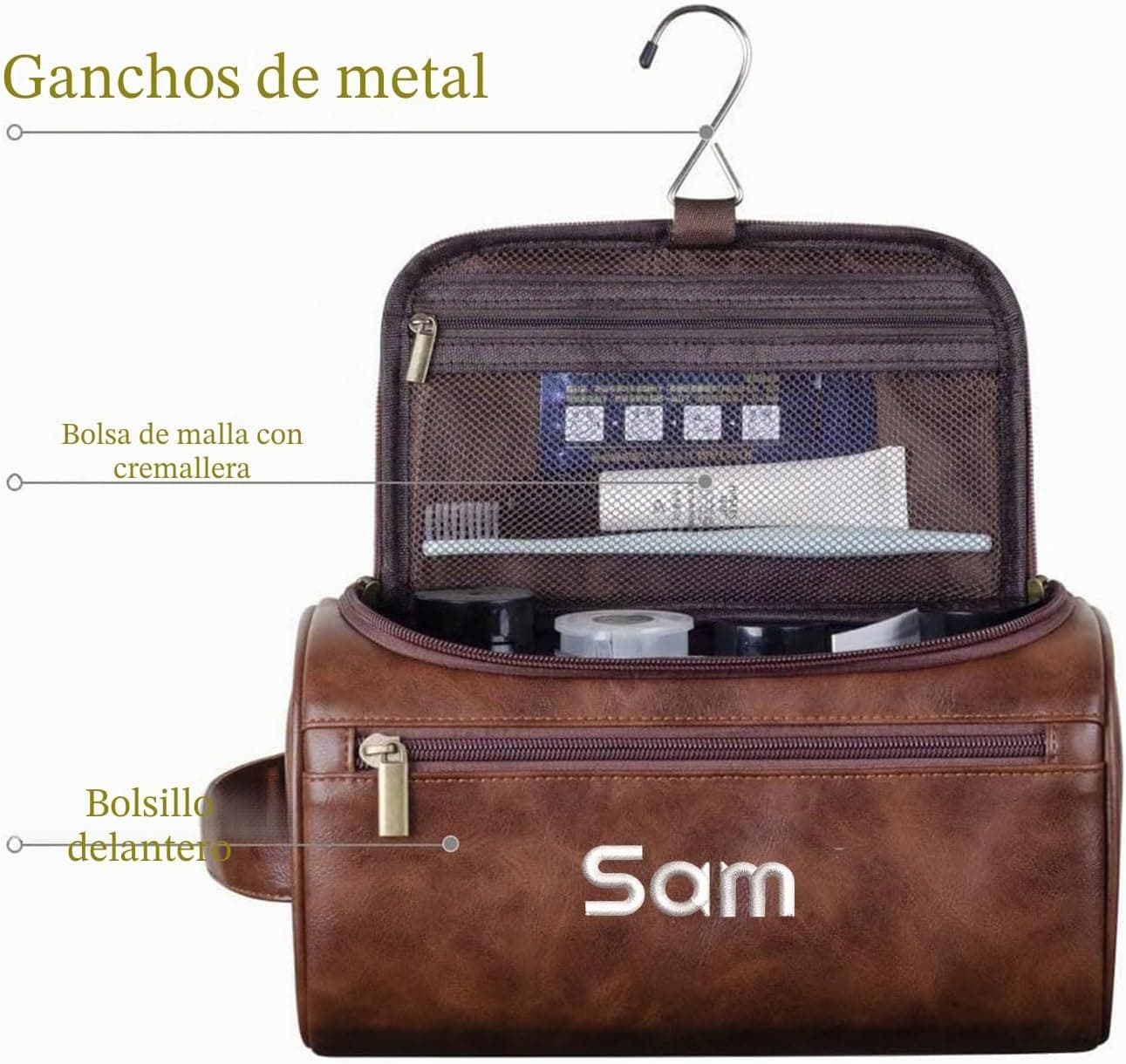 Neceser de cuero bordado con monograma para hombre, foto 3