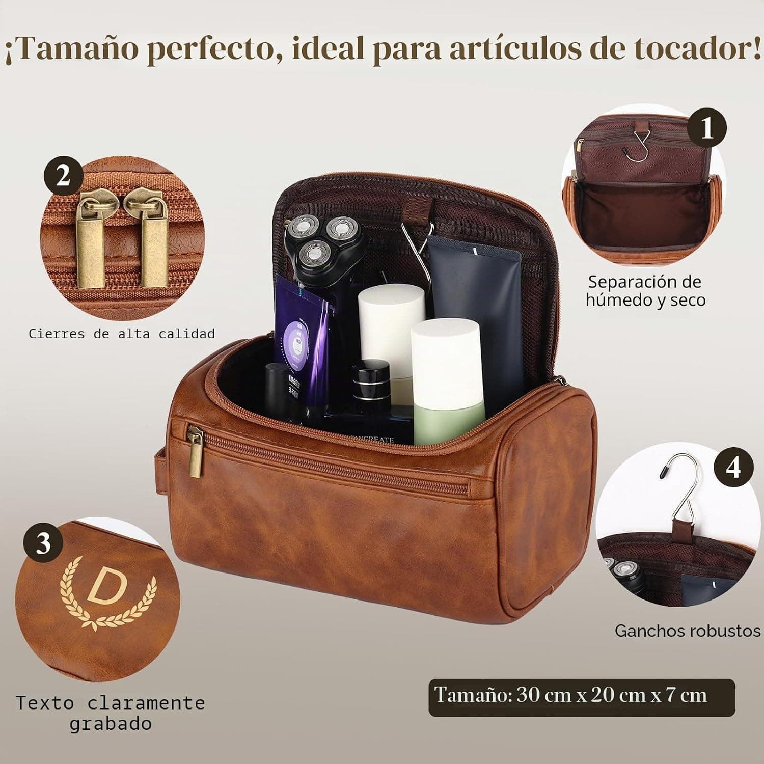 Neceser de cuero personalizado con inicial, CGFN, foto 2