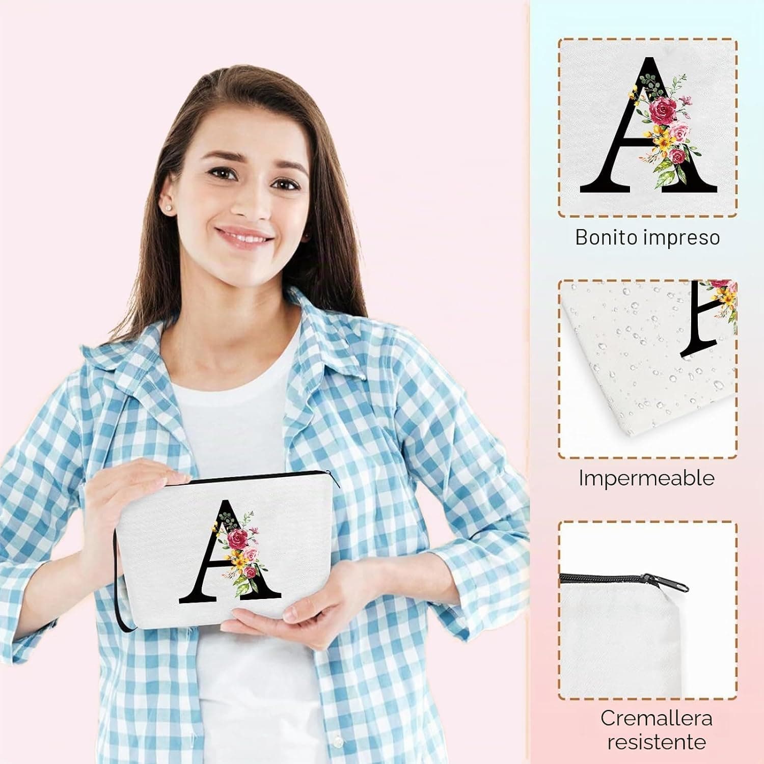 Neceser grande personalizado con inicial de lona, foto 3