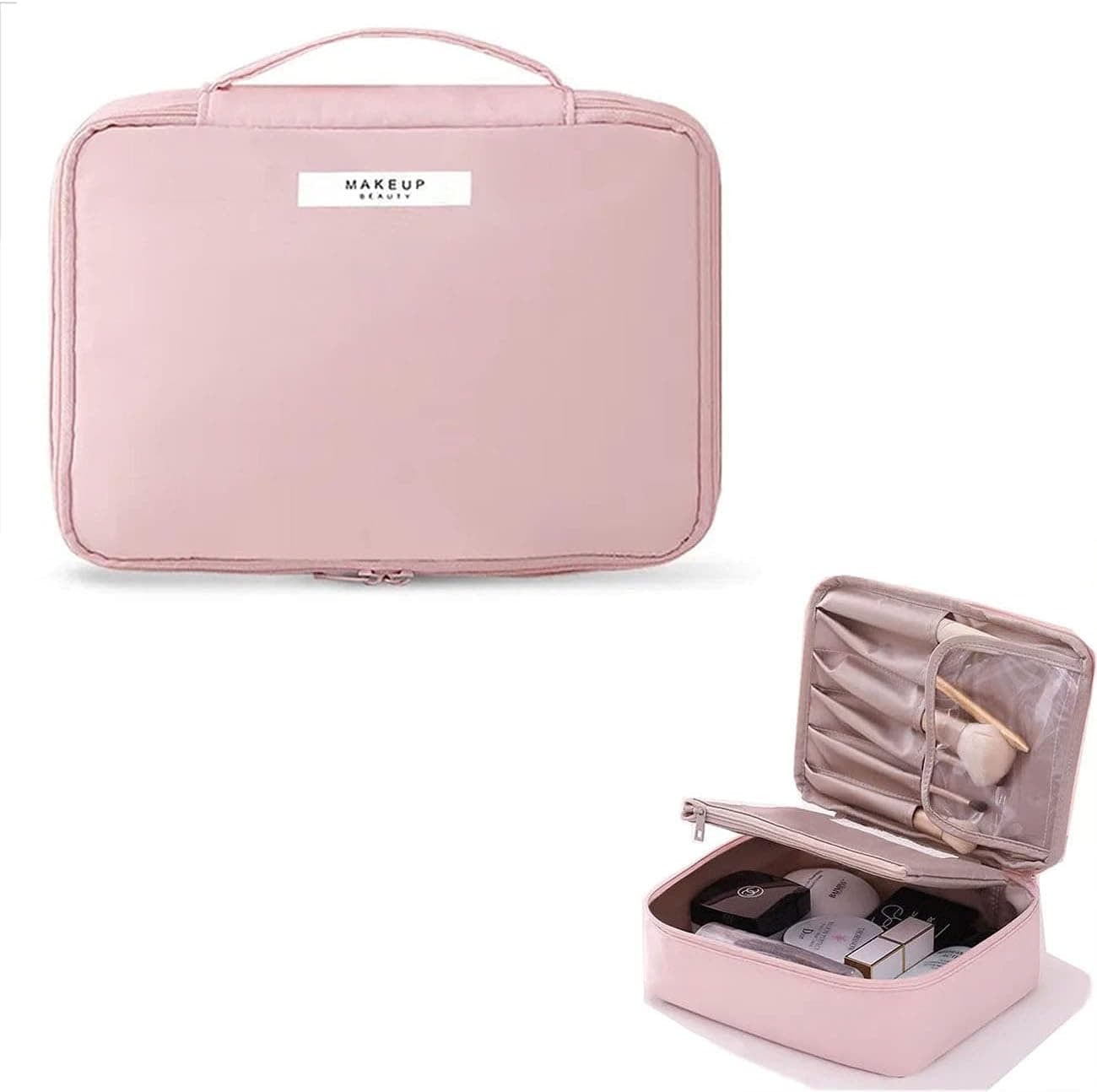 Neceser portátil rosa de Huifengjie con compartimento para brochas