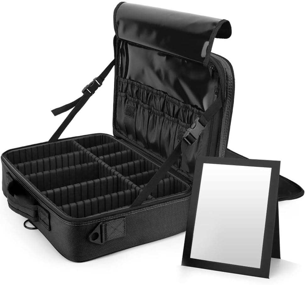 Neceser grande Luxspire en negro con espejo desmontable y correa de hombro