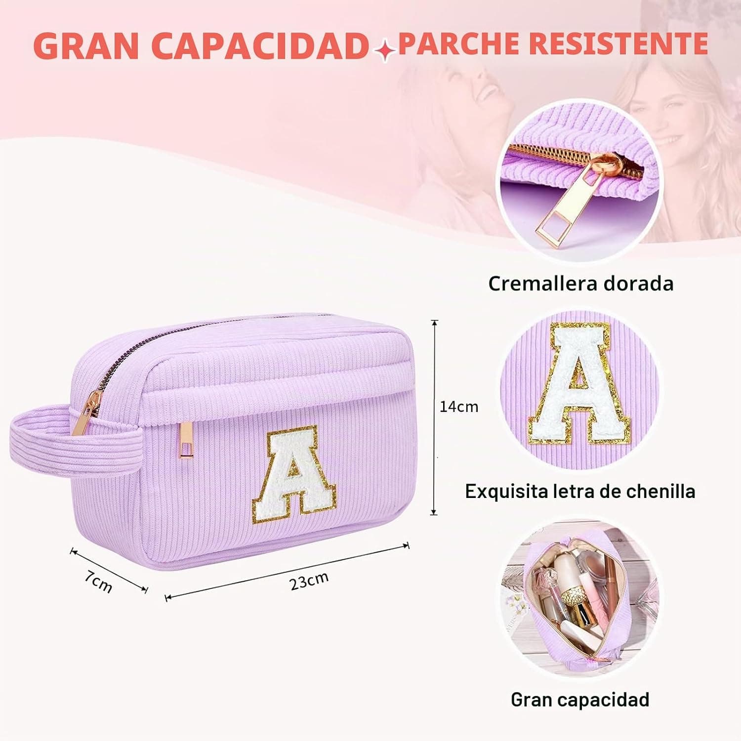 Detalle de la inicial bordada en el neceser de pana Toozen