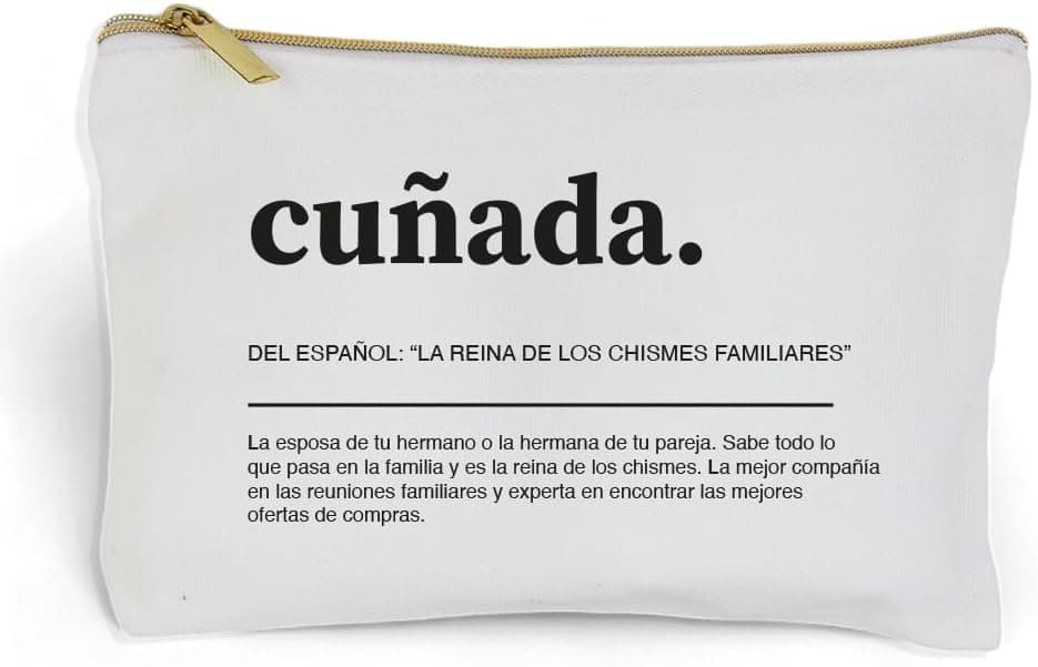 Neceser de lino blanco con la definición irónica de «cuñada» impresa