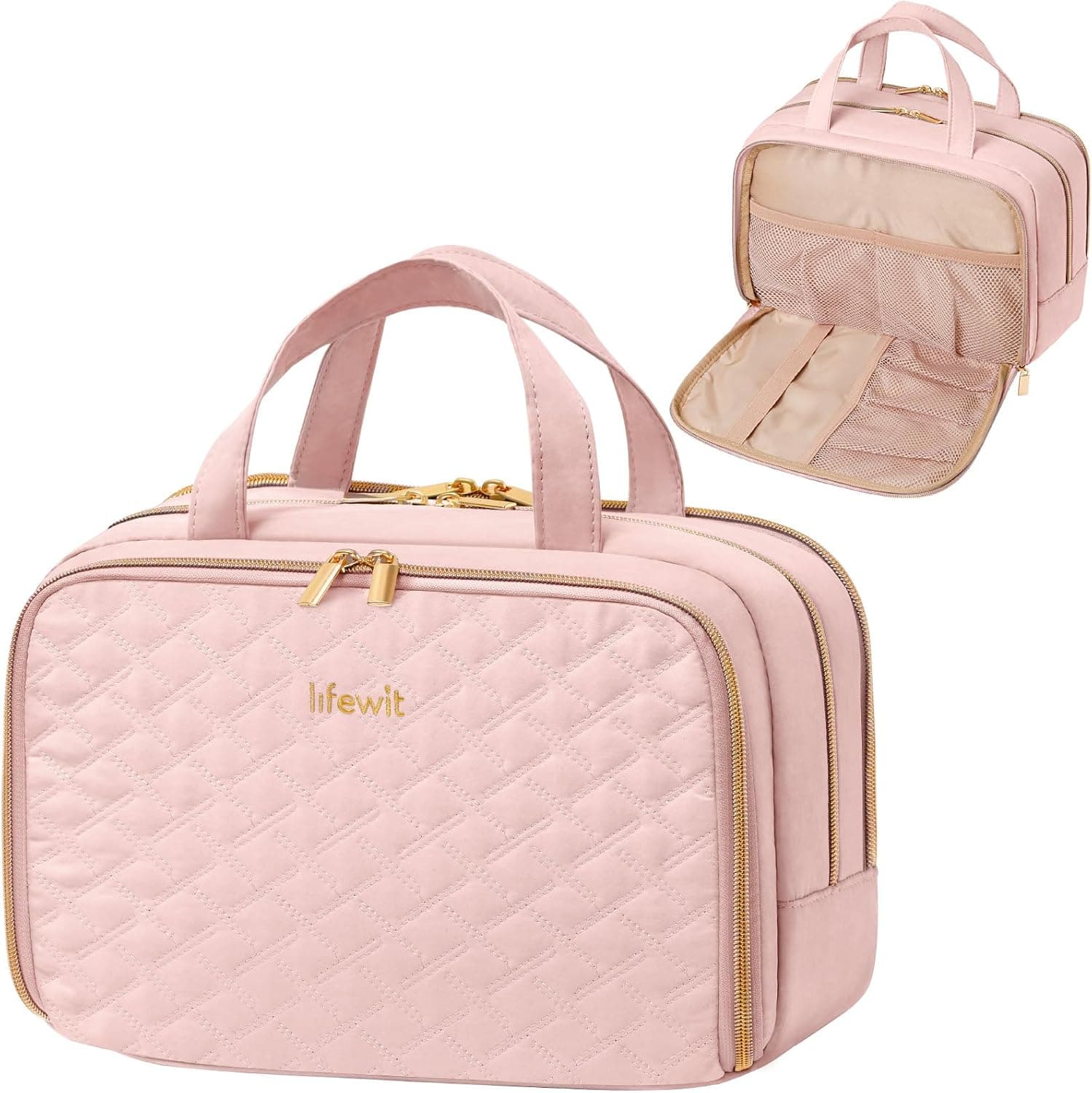 Neceser de viaje rosa de Lifewit con bolsillo trasero impermeable