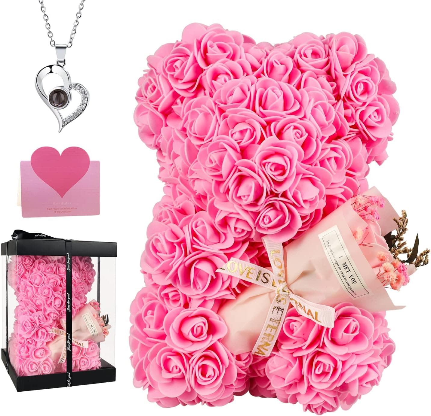 Figura de oso hecha con rosas preservadas
