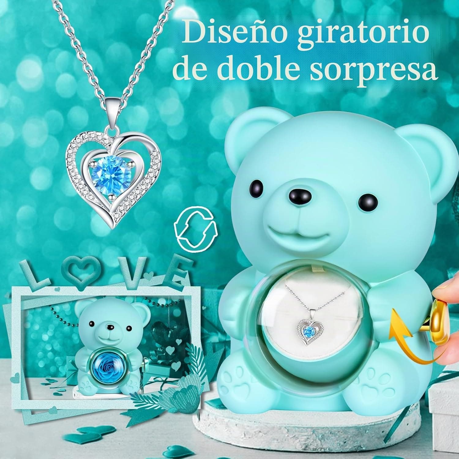 Oso de peluche con flor eterna y collar, foto 2