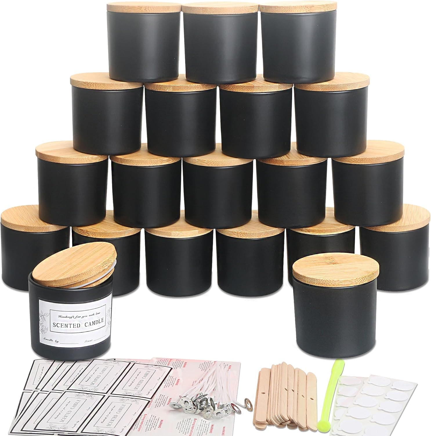 Veinte tarros de cristal negro mate para hacer velas MILIVIXAY