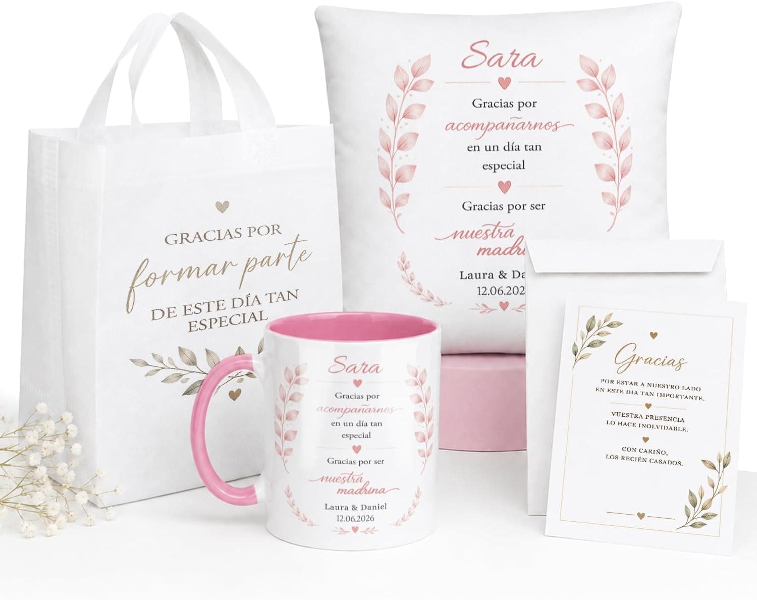Pack de regalo de boda personalizado con nombre y dedicatoria