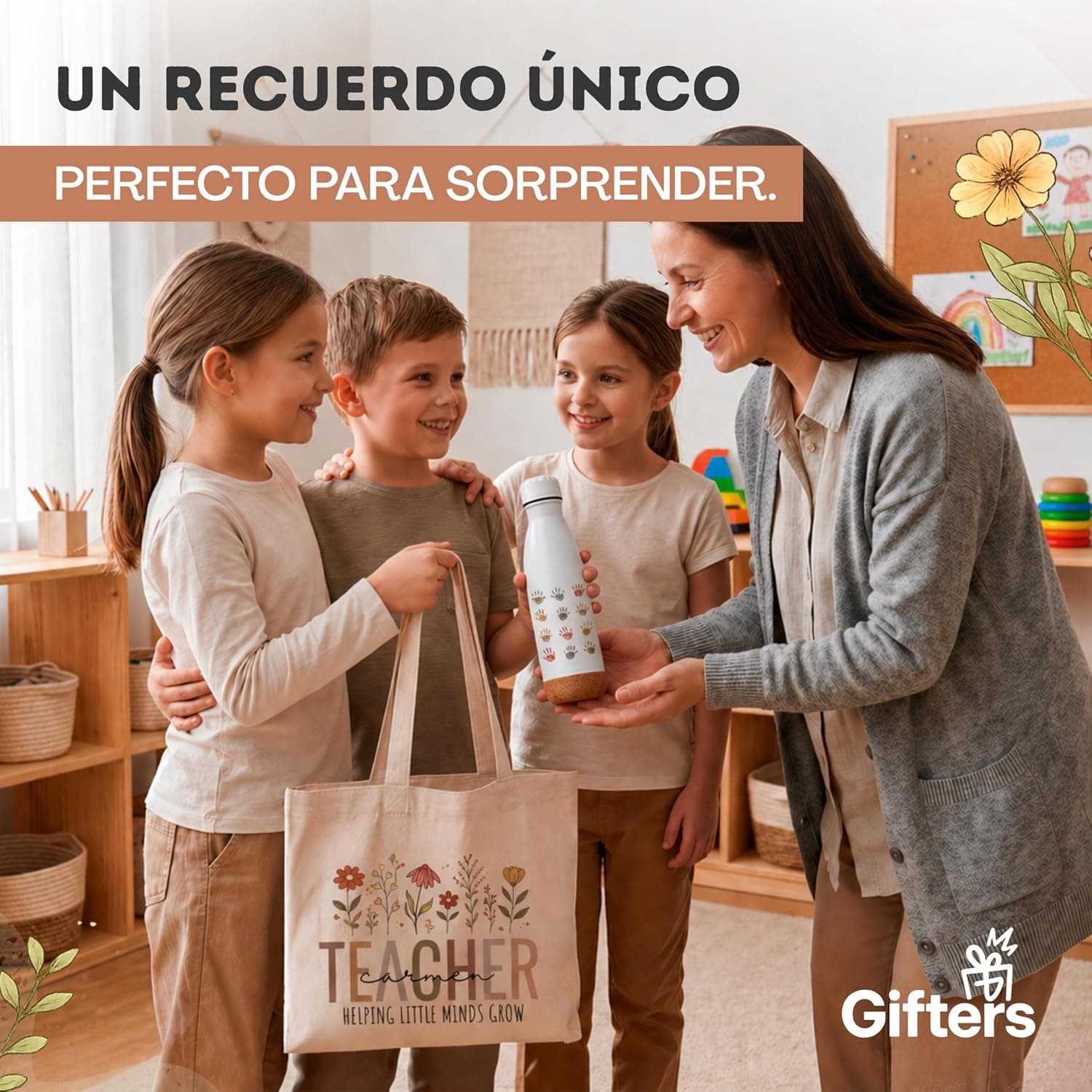 Pack bolso tote y botella personalizados para profesora, de Gifters, foto 2