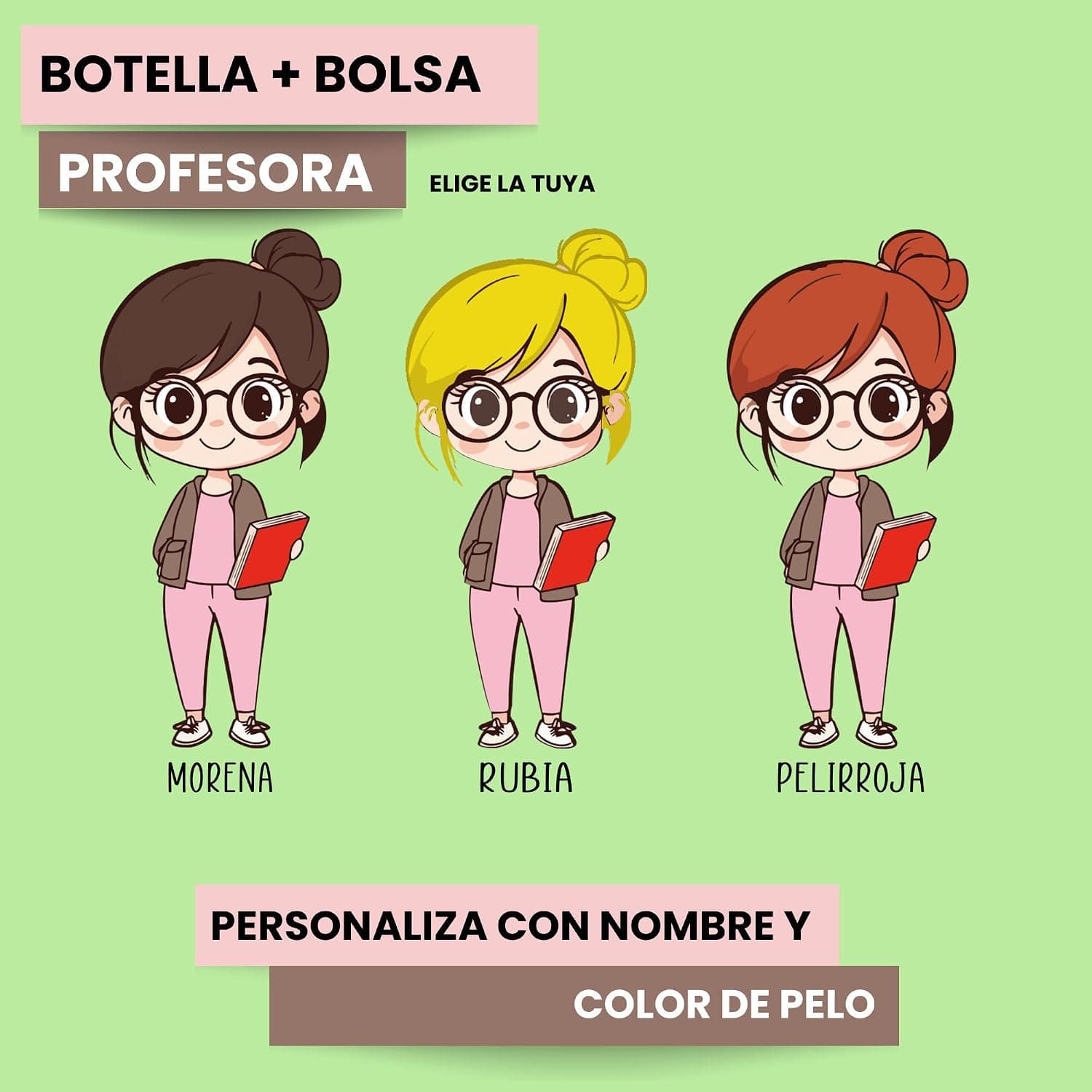 Pack de botella térmica y bolsa personalizada para profesora, foto 2