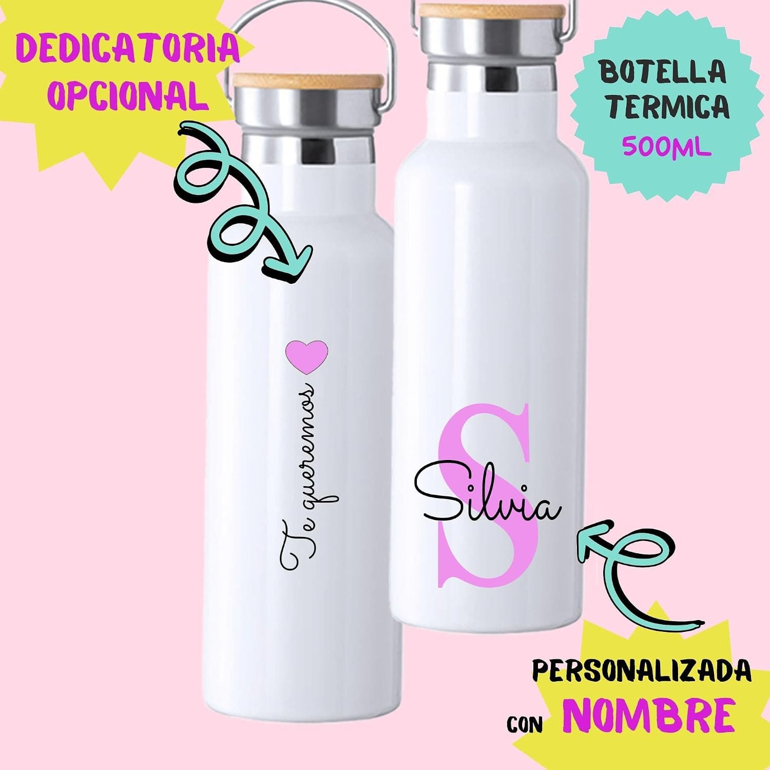 Pack Botella Térmica y Bolsa de Tela con Dedicatoria, foto 2