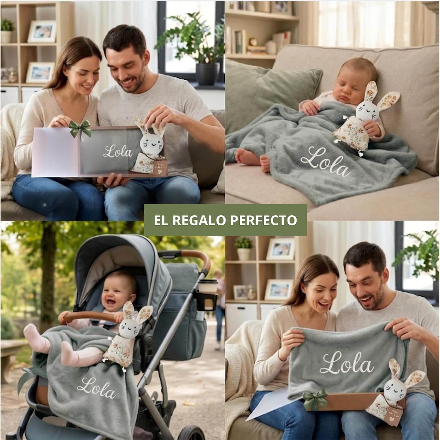 Manta Bebé Personalizada Bordada con Nombre, Pack con Doudou, foto 3
