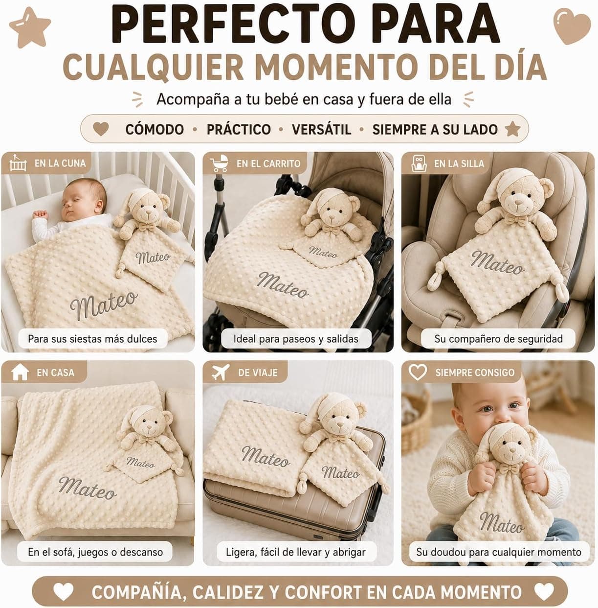 Pack de manta y doudou personalizados para bebé, oso, de Mibebestore, foto 3