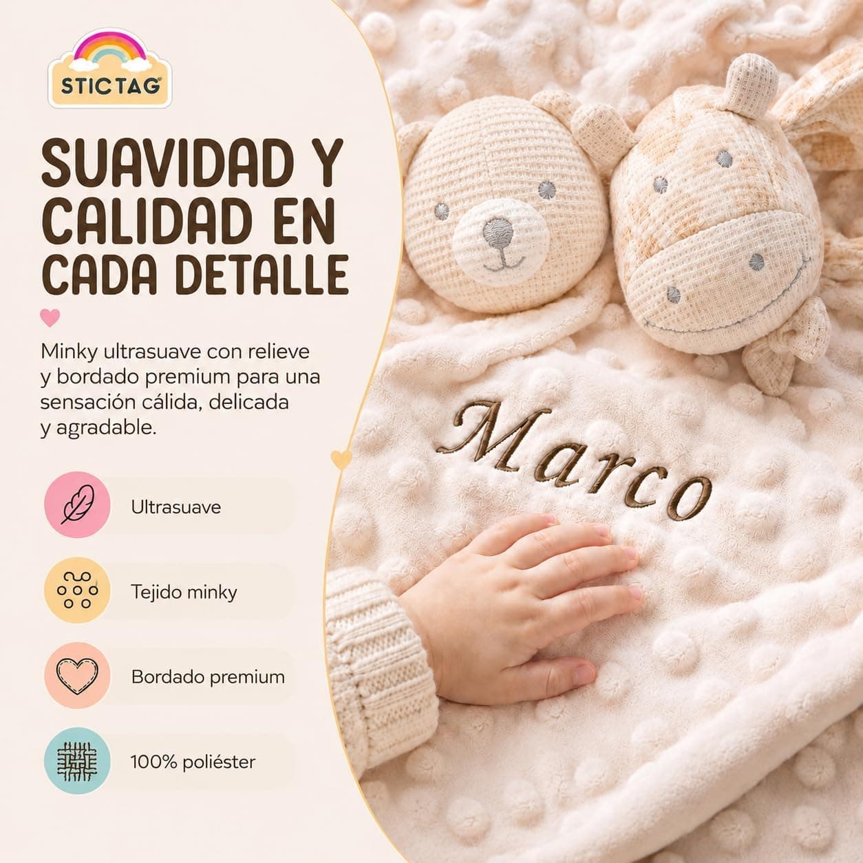 Pack de manta y doudou personalizados para bebé, de SticTag, foto 2