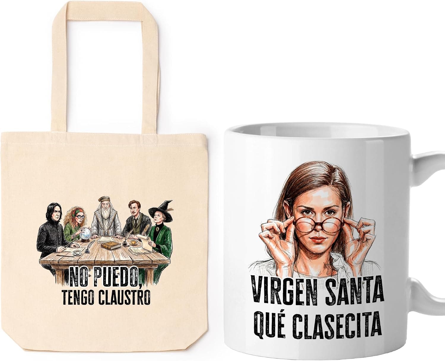 La taza de cerámica y la bolsa tote de algodón con costuras reforzadas del pack de El Kraken
