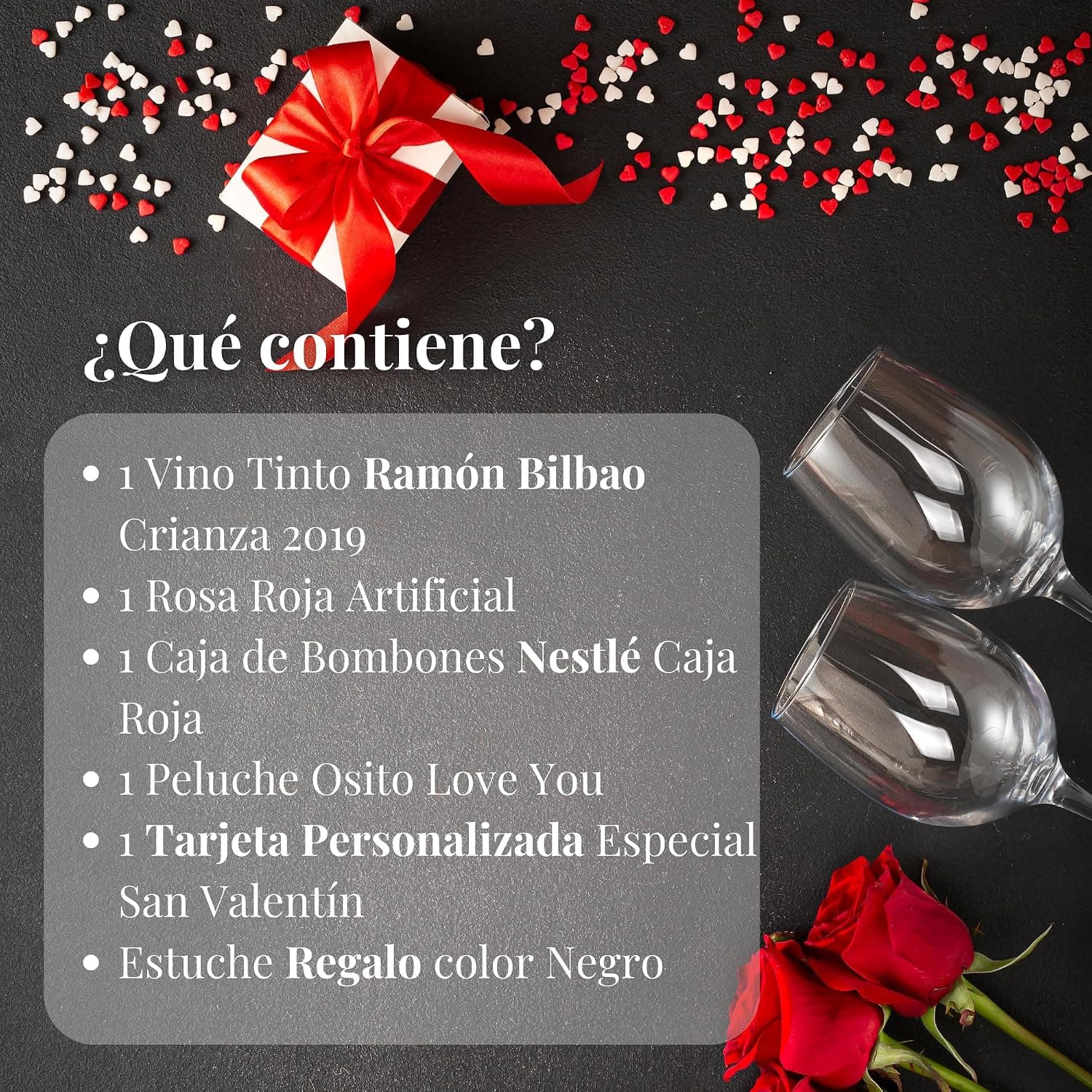 Detalle de los bombones y la rosa incluidos en el pack