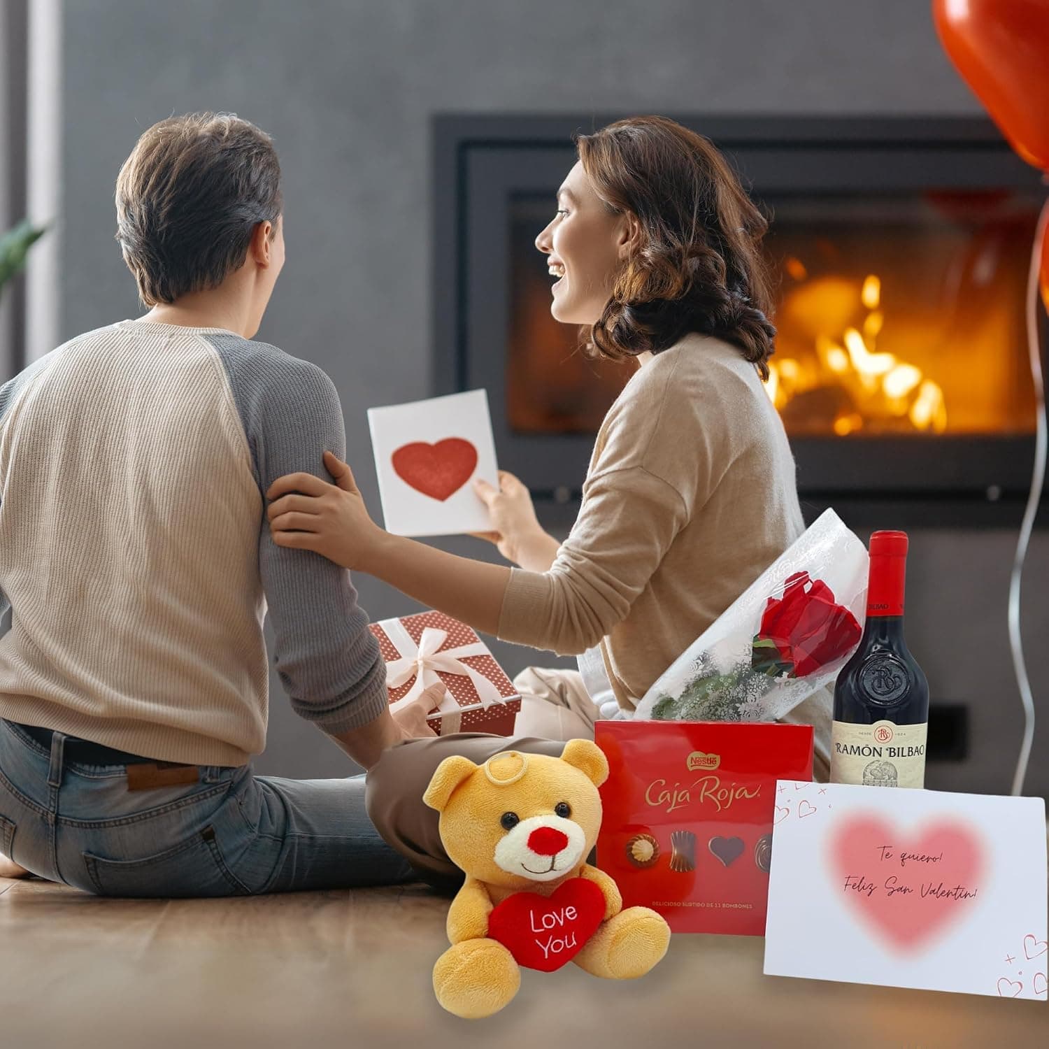 Pack de San Valentín con vino, bombones y peluche, foto 3