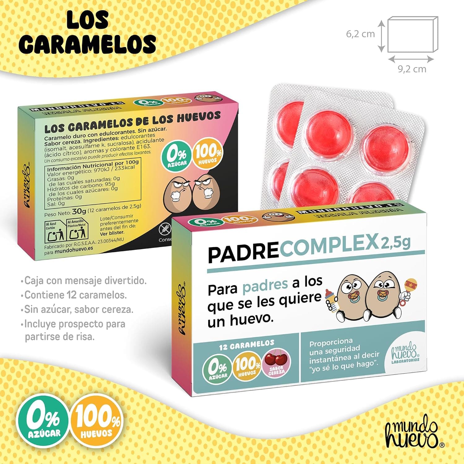 Taza del pack junto a la caja de caramelos