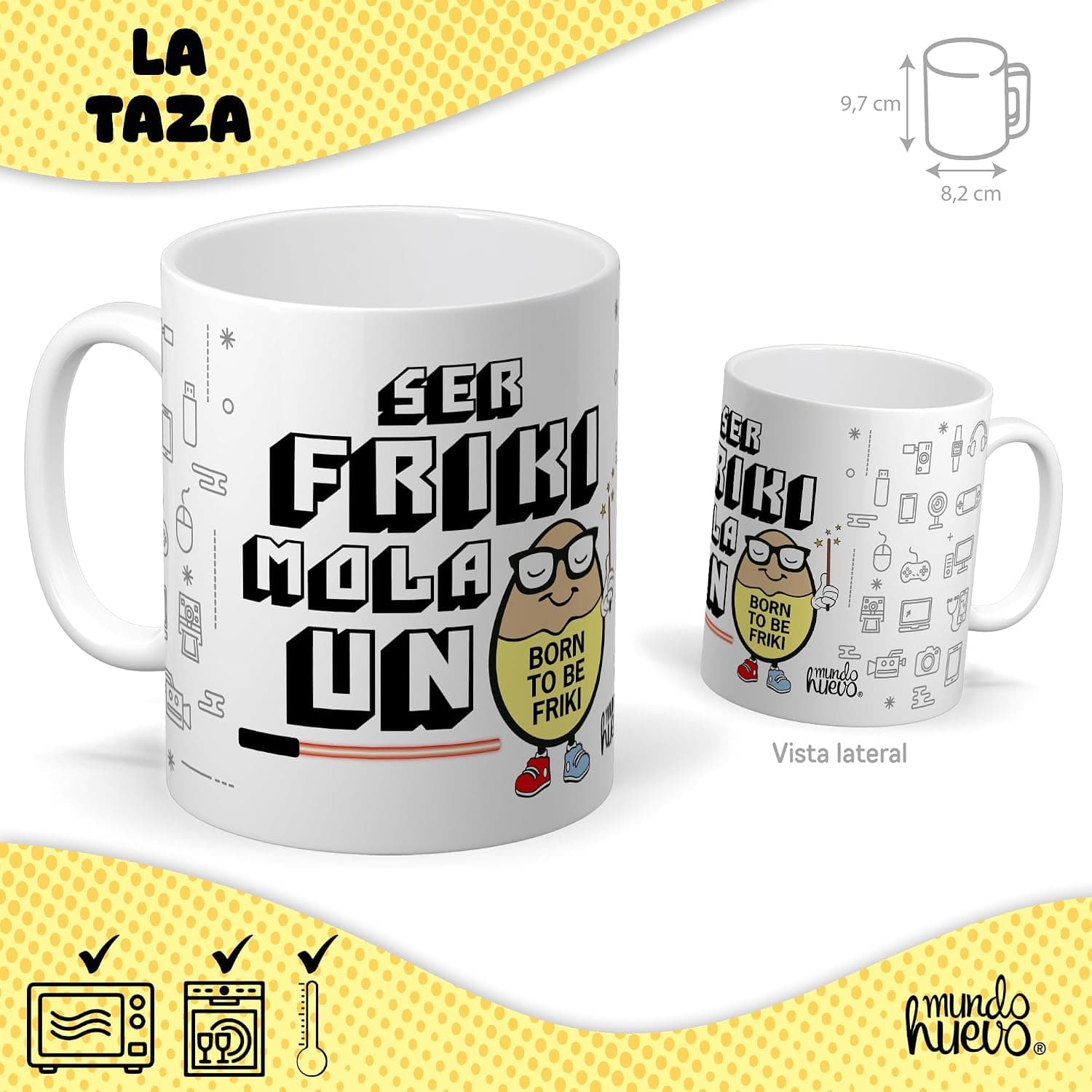 Detalle de la frase de la taza y los caramelos incluidos