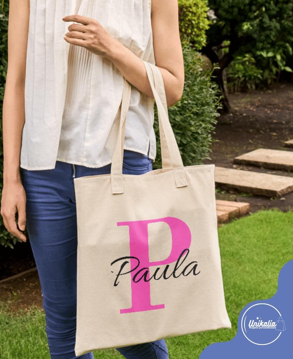 Pack tote bag y neceser personalizados con nombre e inicial, foto 2