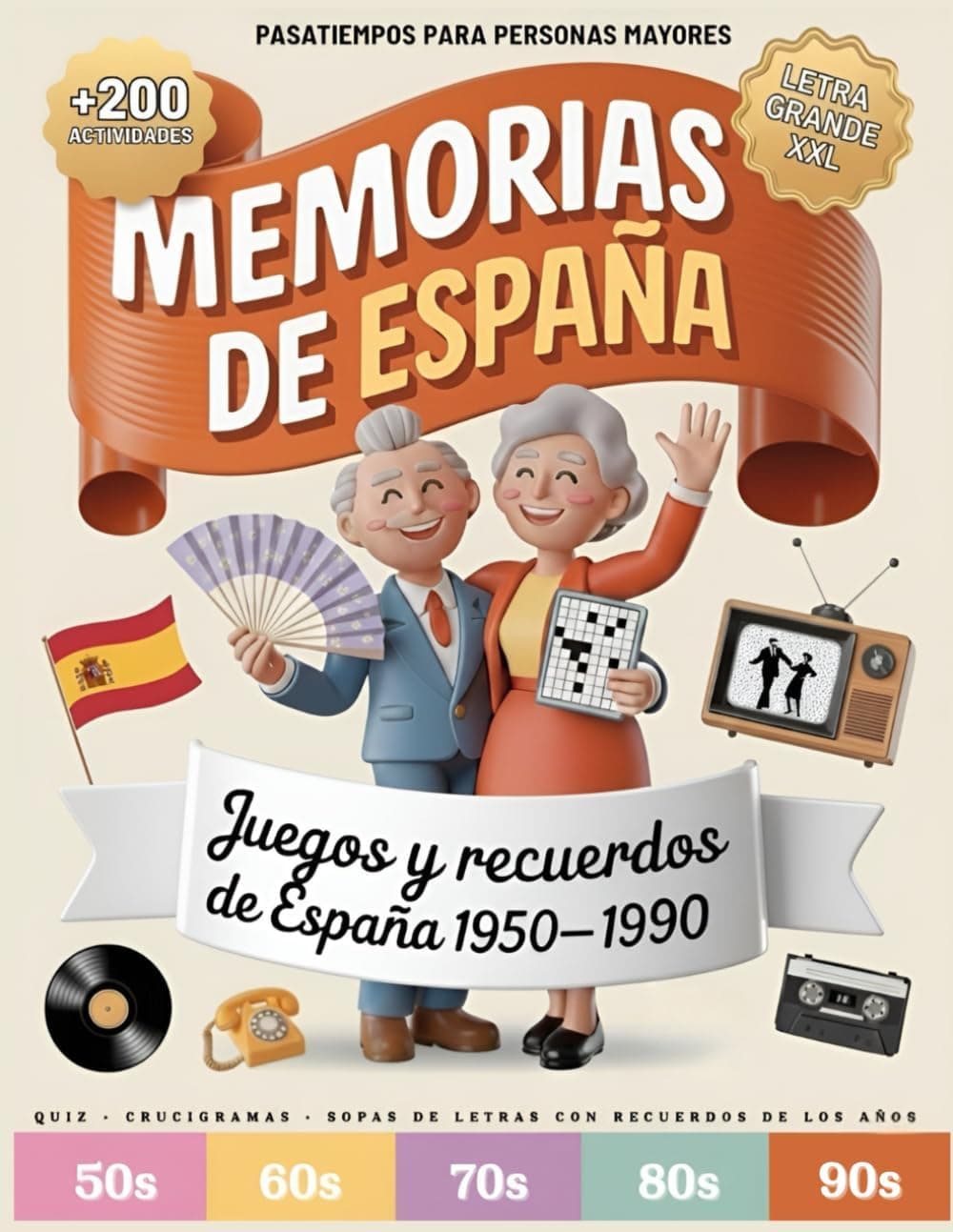 Portada del libro de pasatiempos Memorias de España en letra grande