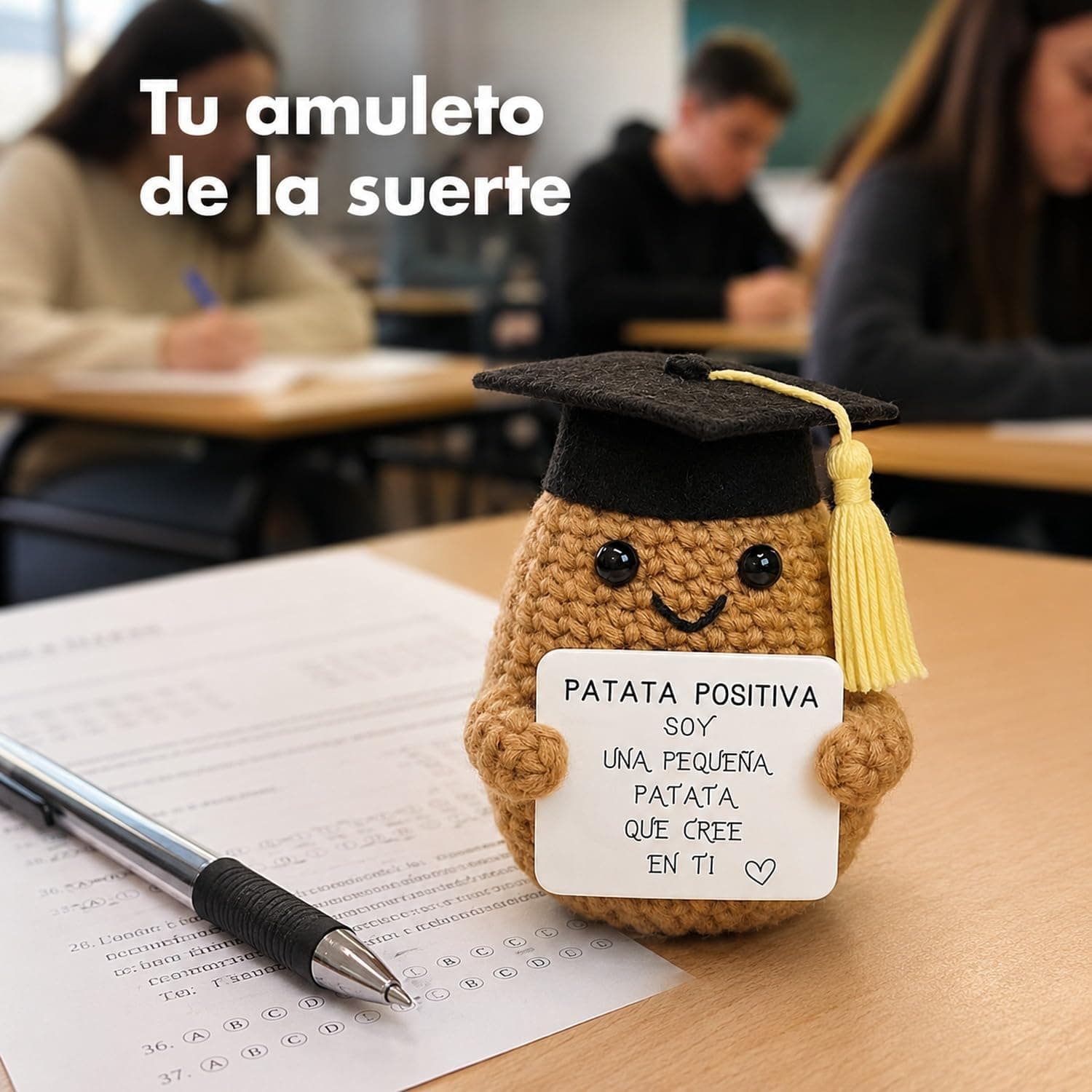 Patata de ganchillo con birrete, amuleto de graduación, foto 3