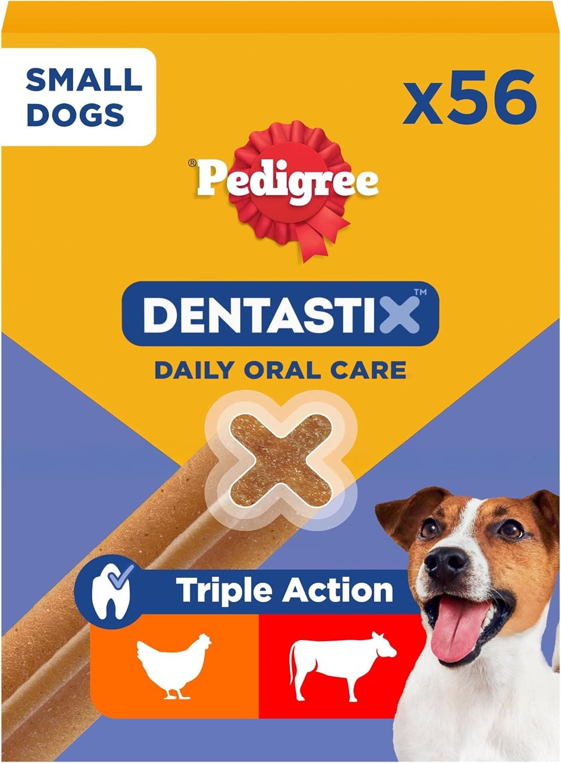 Caja de Pedigree Dentastix para perros pequeños con cincuenta y seis unidades