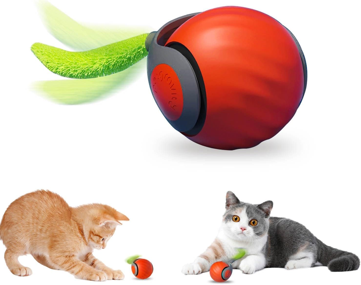Pelota eléctrica interactiva con cola de plumas para gatos, foto 2