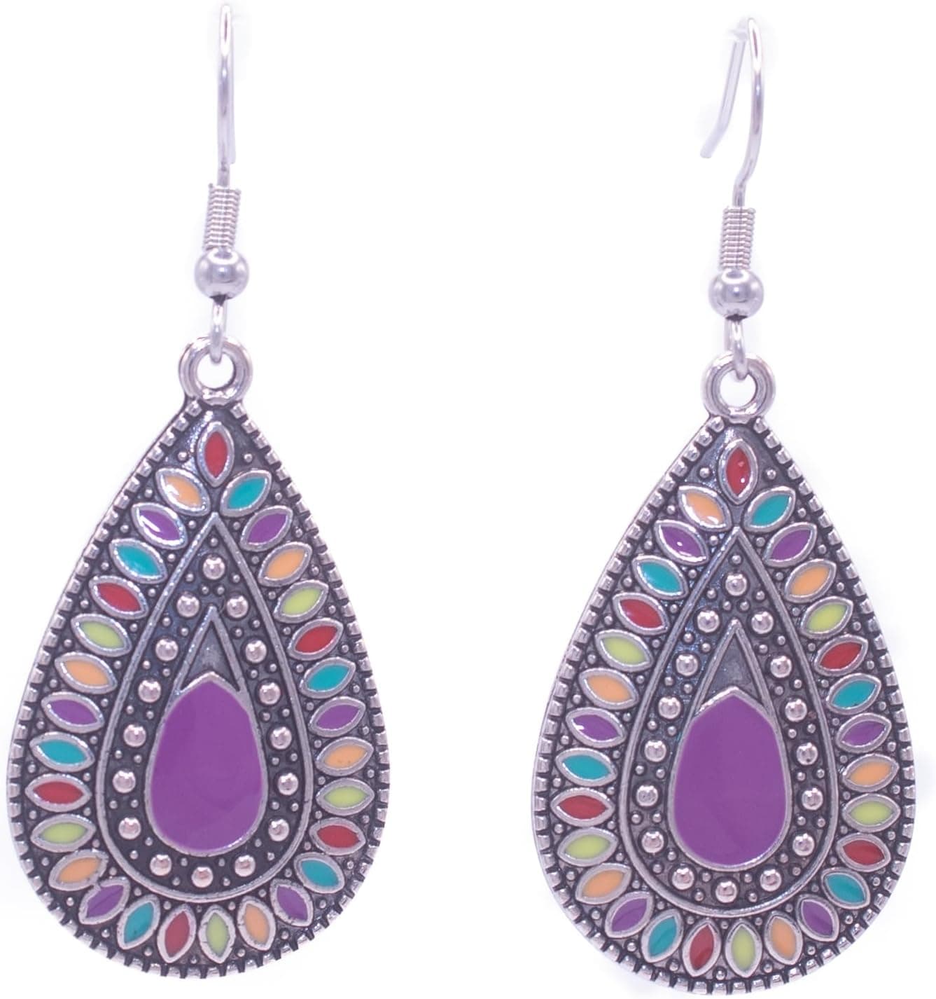 Pendientes redondos esmaltados de estilo bohemio con gancho de acero