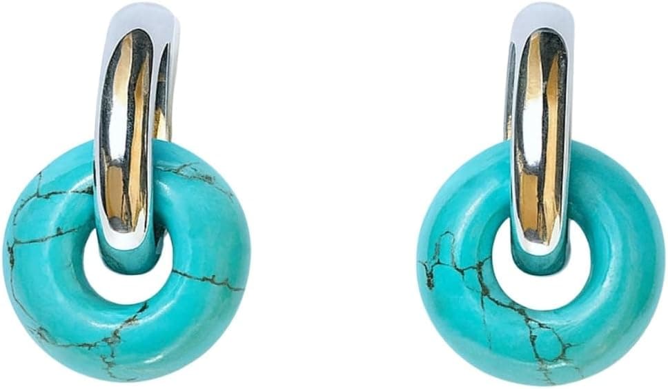 Pendientes de aro con un colgante en forma de donut de piedra natural turquesa