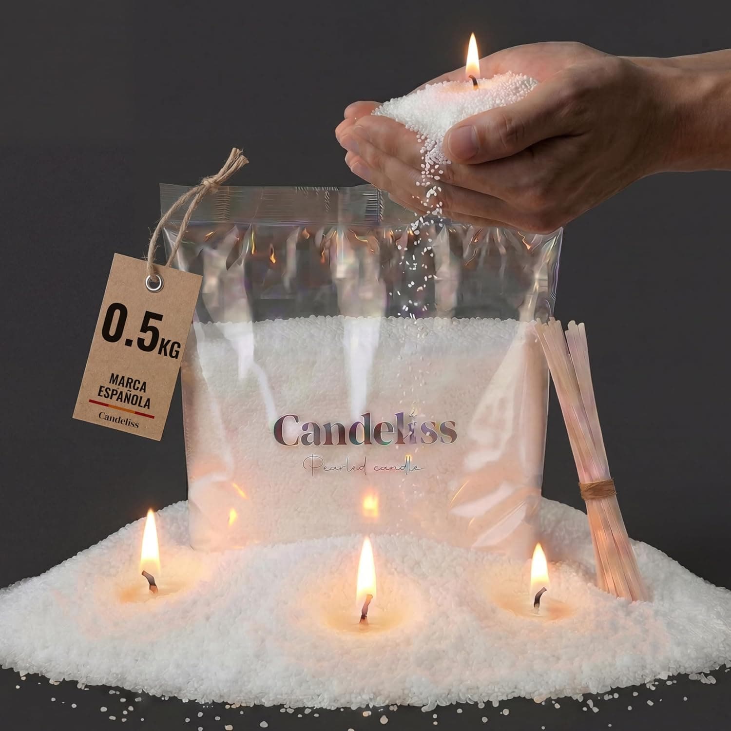 Quinientos gramos de perlas de cera vegetal Candeliss sin fundir