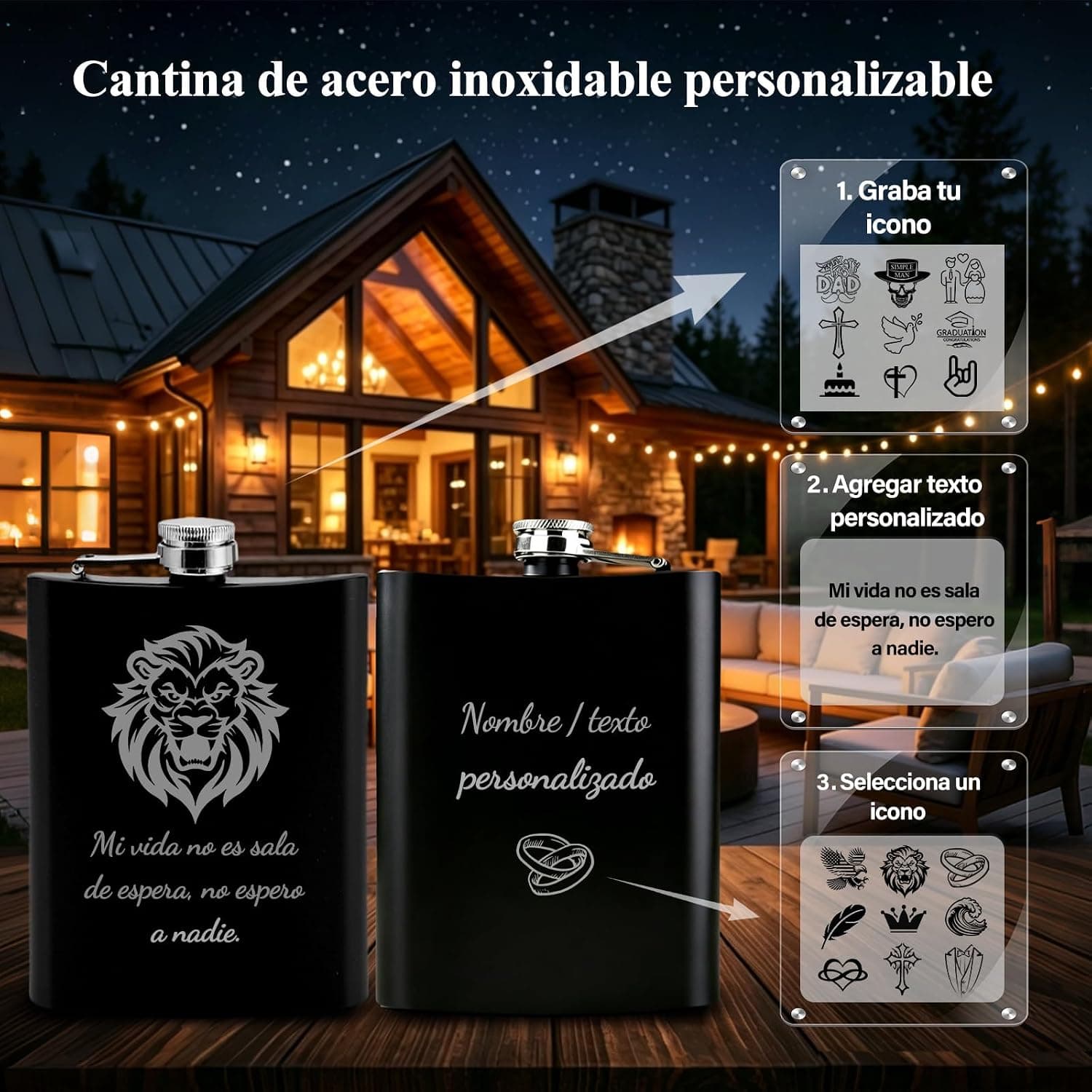 Petaca Personalizable con Fotos, Iconos y Texto, foto 2