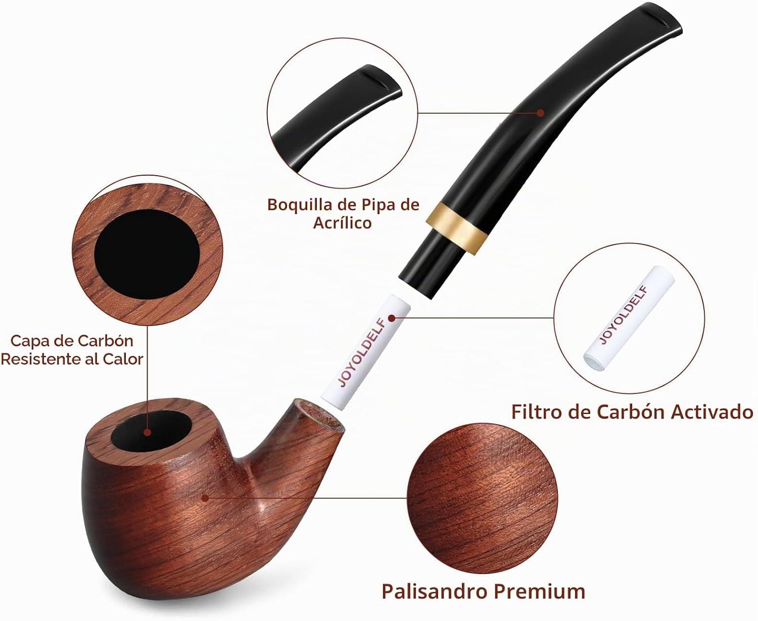 Pipa de tabaco de palisandro con juego de accesorios, foto 3