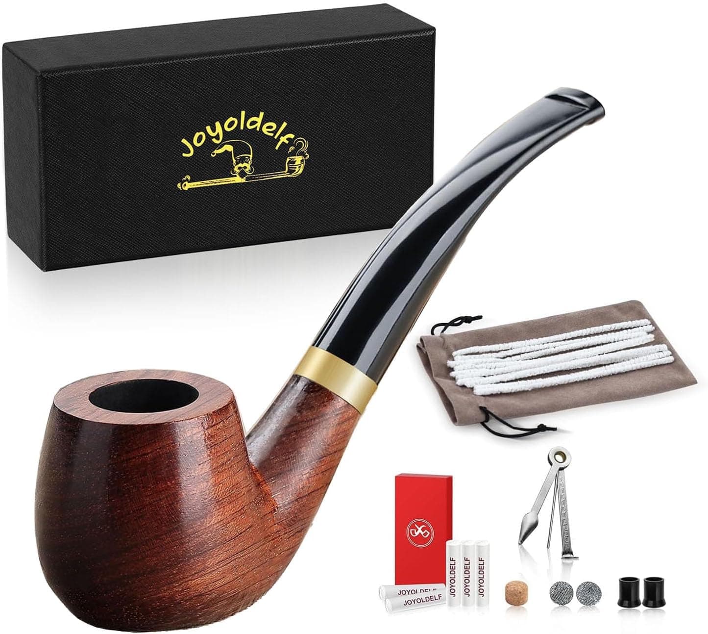 Pipa de tabaco de madera de palisandro con anillo dorado