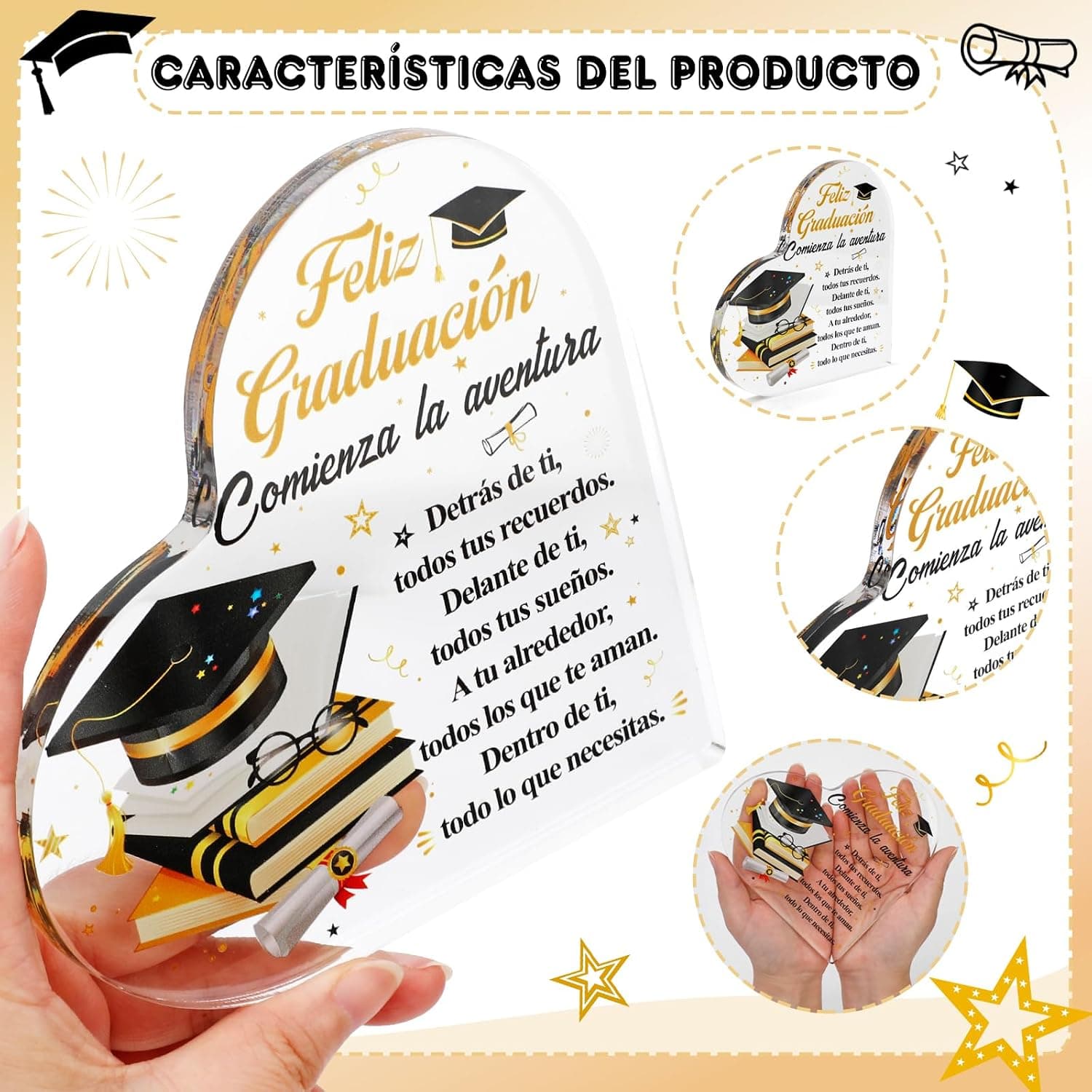 Placa de corazón en acrílico "Feliz Graduación", foto 3